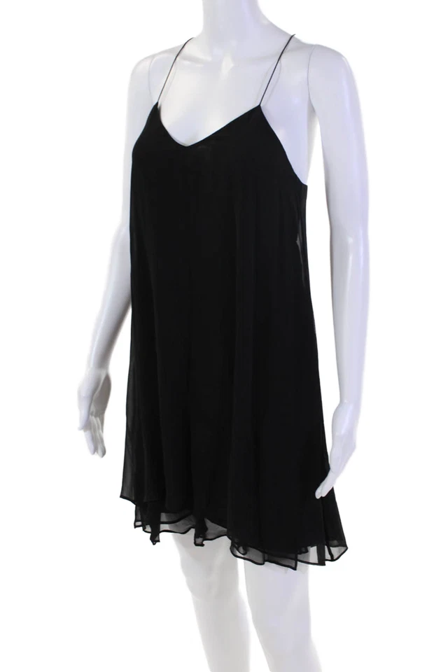 Theyskens Theory Womens Back Zip Spaghetti Strap V Neck Silk Dress Black Size 2 - Image 2 of 4
