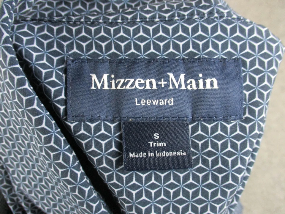 Mizzen+Main Shirt Mens Small Blue Leeward Trim Fit Performance Geometric Pattern - Image 3 of 4