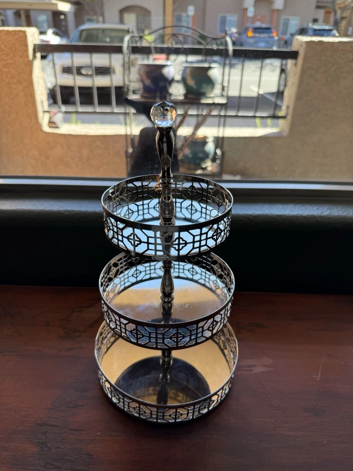 3 Tier Silver Tone Lazy Susan Dessert Tray - Image 2 of 4