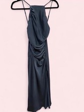 ASTR The Label Steel Blue Satin Backless Maxi Dress Square Neck S