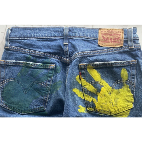 Levi's 501 Size 28x29 Girls Blue Painted Straight Leg Med Wash Denim Jeans - Picture 9 of 16