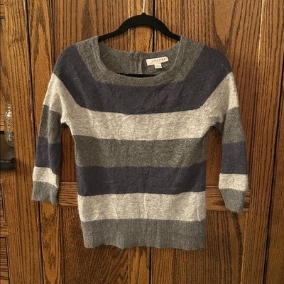 Kenar Striped Blue Gray Angora rabbit Hair Sweater Soft 3/4 sleeve XS