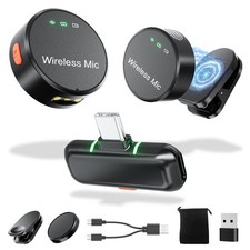 Wireless Lavalier Microphone for iPhone 15/16  Android  PC, Magnetic Clip-O...