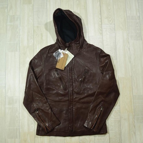 Avirex Out of Print Sheep Leather Hooded Jacket Brown Sheepskin Used - Picture 2 of 12