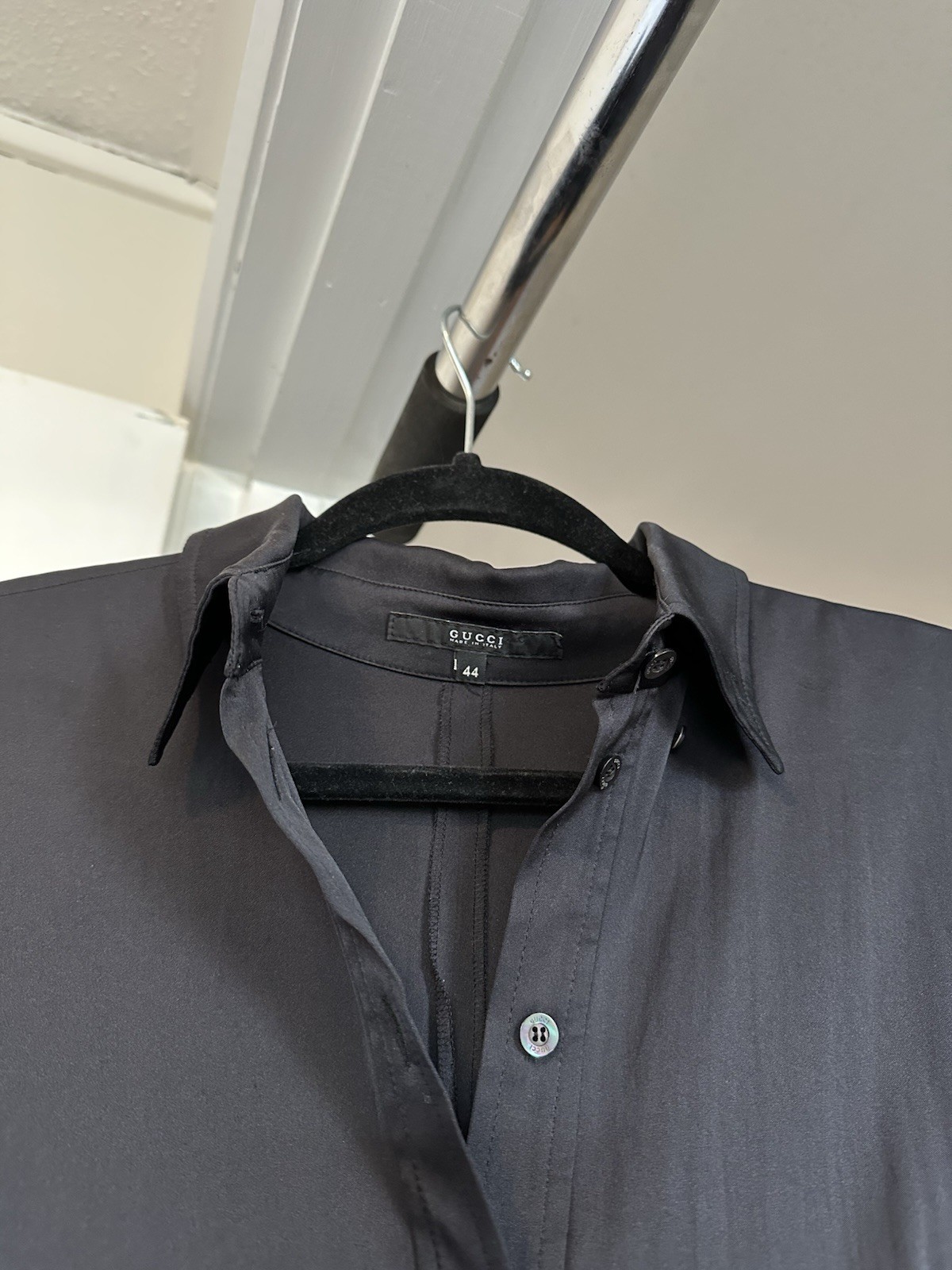 Gucci Vintage Black Silk Shirt Dress IT 44 Made in Italy with Belt, Rare image 6