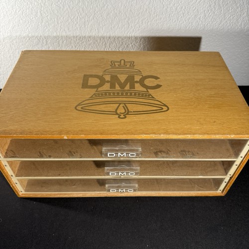 DMC Store Thread Floss Wooden 3 Drawer Display Box Embroidery Storage Vintage - Picture 2 of 10