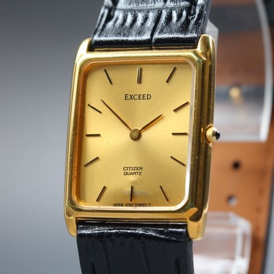 Vintage 80s Citizen Exceed 2720 Gold Tank Shape Qz 24mm Unisex Watch New Battery
