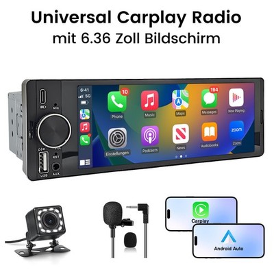 Autoradio 1Din mit 6.3 Zoll Bildschirm CarPlay ANDROID AUTO FM Radio KAM+