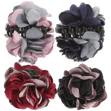 4Pcs Ribbon Hair Claws Large Claw Clamps Rose Flower Bow Jaw Hair Clip Barret...