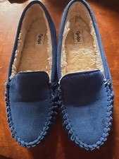        Floopi Slippers Blue Women's Moccasins Memory Foam Anti-Skid Size 9