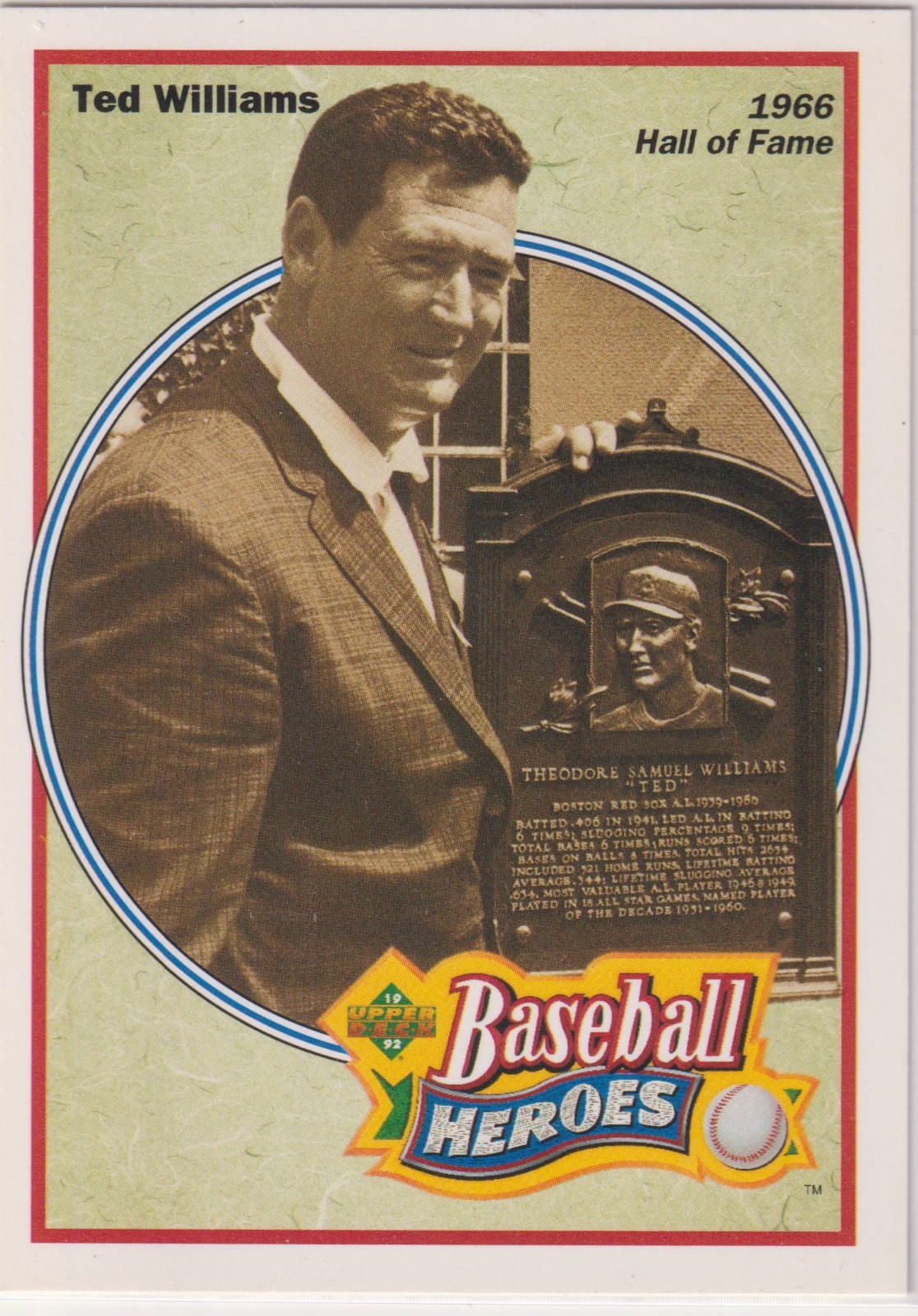 1966 Hall of Fame #35 Baseball Cards 1992 Upper Deck Heroes Ted Williams trading card — raw and PSA graded price guide