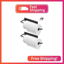 Paper Towel Holder Black, Toilet Paper Roll Holder Magnetic Towel Rack Wall Moun