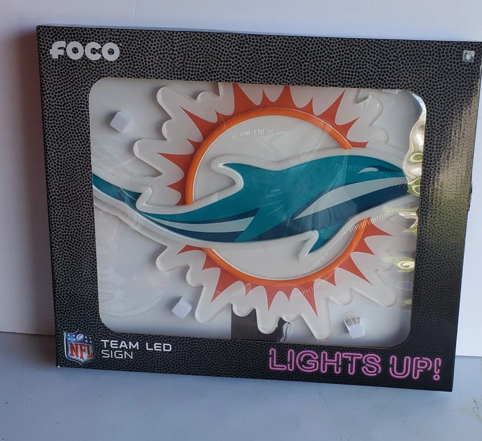 Placa de logotipo Miami Dolphins NFL LED luz neon NOVA! 15 pol - Imagem 2 de 2