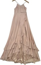 Lulus Womens Tiered Ruffle Maxi Dress Sleeveless Lace-Up Back Size M Blush Pink