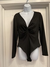 Shein Curve Size 2XL / 20 Black Bodysuit Long Sleeve Leotard Plain Stretch BNIP