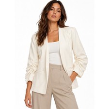 41 Hawthorn Womens Collarless Ruched Sleeve Blazer Off-White Size M NWT