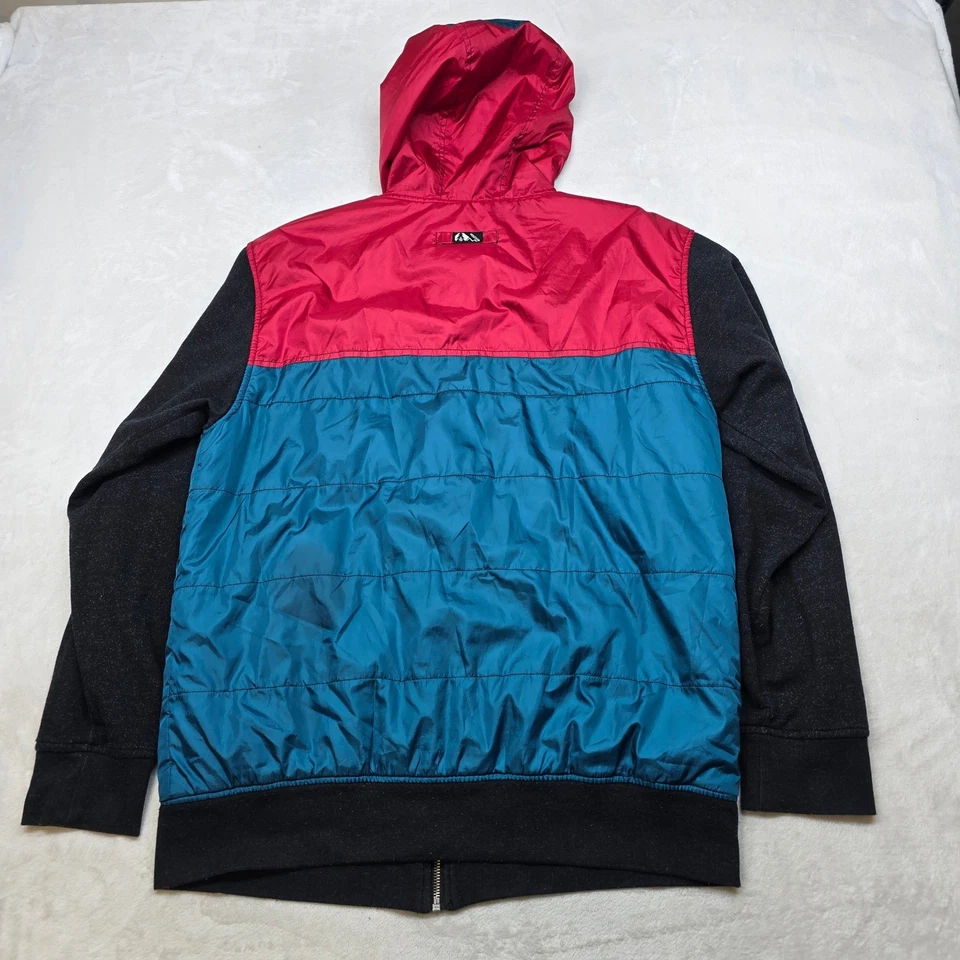 Volcom Puffer Hybrid Hoodie Jacket Mens Large Colorblock Red Teal Charcoal - Image 3 of 4