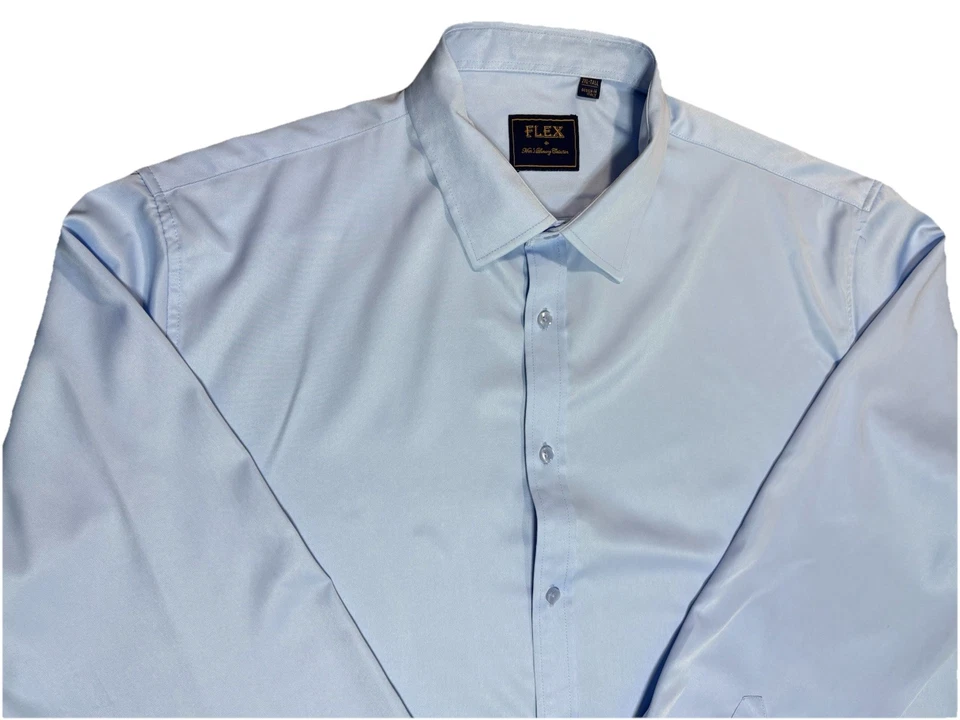 Flex 男式奢华系列纽扣丝绸粉蓝色衬衫设计意大利 2XLT — 第 4/4 张图片