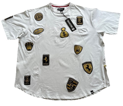 T-shirt Makobi Men's Short Sleeves Sz 4XB White with Gold Patches MSRP:$89.99New - 第 1/10 張圖片