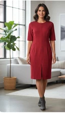 New DVF Diane von Furstenberg Saturn Knit Sheath Dress Red Hidden Front Zip-4