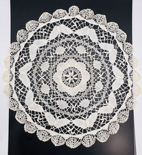 Antique Large Bobbin Lace Large Doily Butterfly Motif Small Table Cover 19"