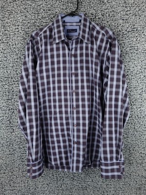 7 Diamonds Mens Button Up Plaid Check Long Sleeve Shirt Size XL