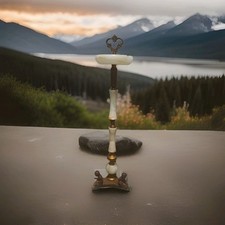 Vintage Art Deco Green Onyx Marble Brass Pedestal Ashtray Stand Tobacciana