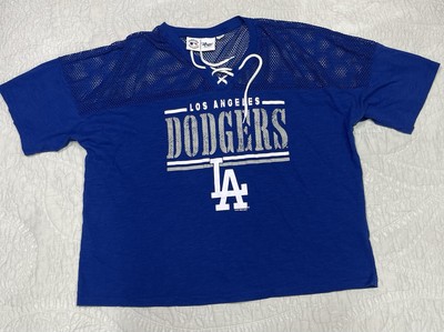 Los Angeles Dodgers Women s Lace-Up Mesh T-Shirt Size L G-III 4Her MLB Blue