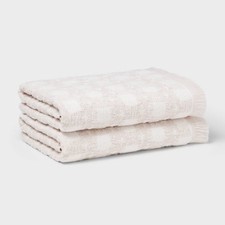 2pc Boho Ikat Patterned Bath Towel Cream - Th...