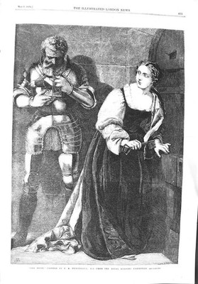 Alter antiker Druck 1858 Pickersgill Fine Art Garde Rüstung Dame Bestechung Schlüssel 19.