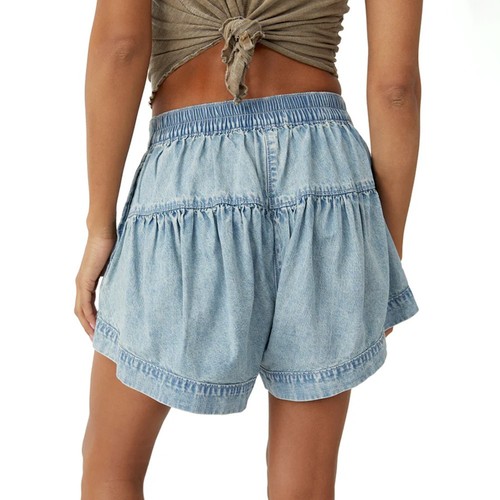 Leaf edge denim shorts 2024 summer new women's casual elastic pocket shorts - Picture 19 of 28