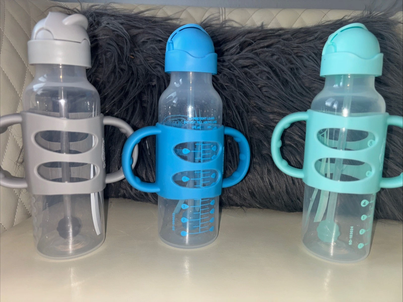 Dr Brown's Natural Flow 9oz Bottle Set of 3 Handles, Sippy Lids, Level 4