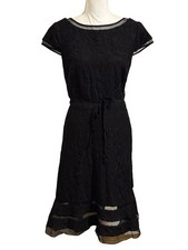 ADRIANNA PAPELL Black Lace Cap Sleeve Back Zip Dress Women’s Size 16