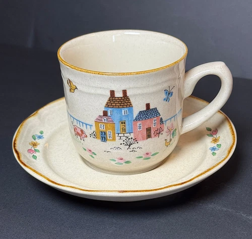 VTG International Stoneware Heartland Coffee Cup Saucer Set Country Farmhouse