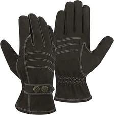 Riparo Men's Genuine Leather Winter Gloves with Fleece Lining - Dark Brown