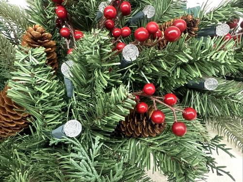 36" Pine & Berry Mantle Swag LED Bethlehem Lights Indoor/Outdoor Timer, Twinkle - Picture 2 of 5