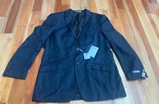 NWT BACHRACH MENS SIZE 42 BLACK W NAVY STRIPE MODERN FIT WOOL BLAZER COAT JACKET