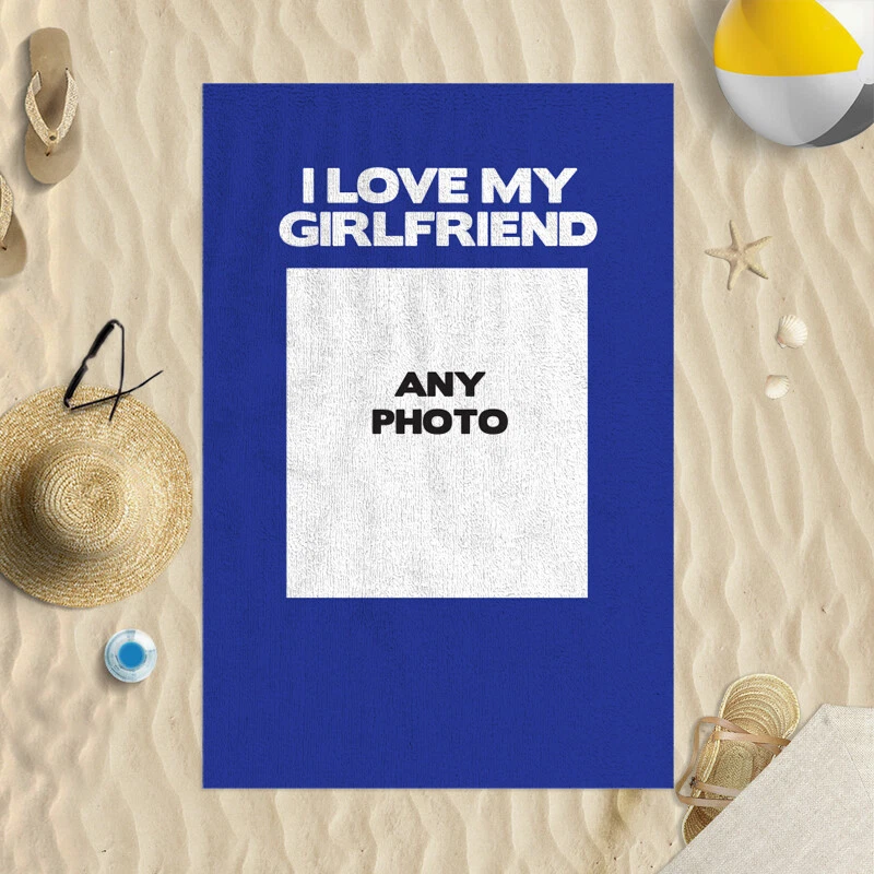 Personnalisé Bleu I Love My Girlfriend Microfibre Plage Serviette St.Valentin - Photo 1/1