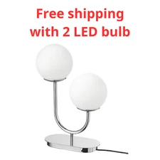 IKEA SIMRISHAMN Table lamp, chrome plated/opal glass, 17 ", w 2 LED bulb, New