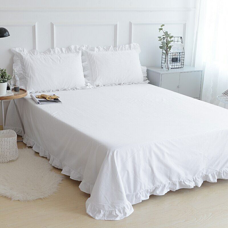 Queen Size Bed Sheets Set White Cotton Bed Sheets Princess Style - Main Image