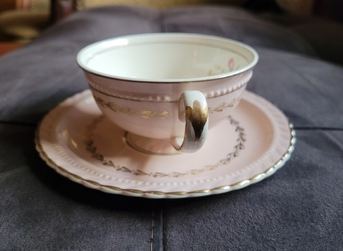 Monticello Steubenville Tea Cups With Saucers Set Of 4 Pink Gold Trim Flowers - Picture 13 of 16