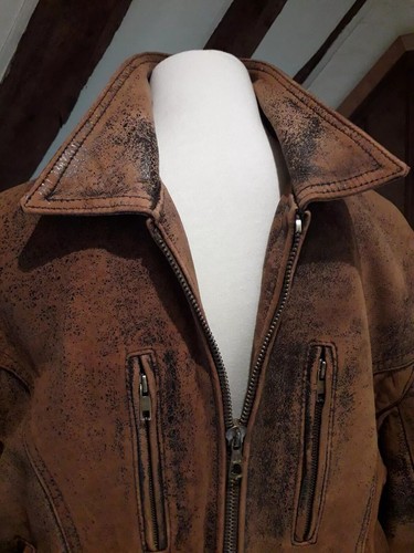 Vintage Charles Chevignon Paris Old Flight Jacket Medium Brown Distressed - Picture 7 of 18
