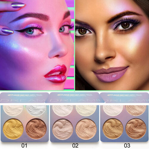 Neu Für 2022 Highlighter Gesichtspuder Palette Schimmer Make-Up Glow 4 Farb ~ - Bild 1 von 16