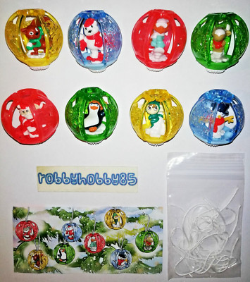 CHRISTMAS BALLS COMPLETE SET OF 8 TOYS WITH PAPERS KINDER SURPRISE 2019 FERRERO