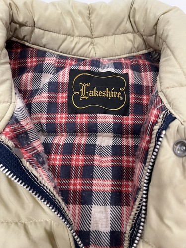 Vintage Lakeshire Tan Plaid Flannel Lined Puffer Vest Mens Large - Picture 4 of 11