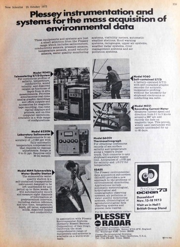1973 Advert PLESSEY RADAR Environmental Data Acquisition Systems Print Ad 744D