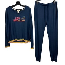 Lucky Brand Women  s 2-Pc Pajamas Sz Medium Blue Multi Color Graphic Stretch