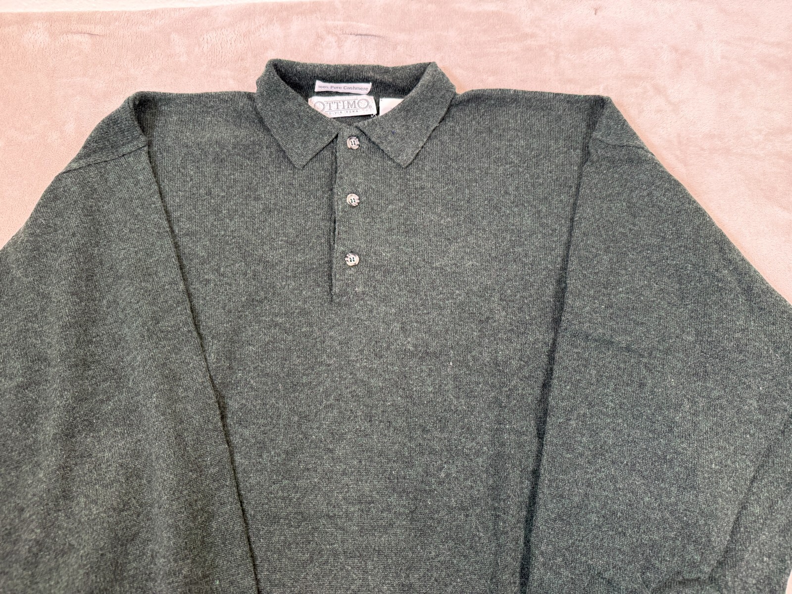 Ottimo Green Wool Lightweight Collared Button-Up … - image 3