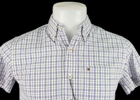 TOMMY HILFIGER Mens Blue Check S/S EVENING SHIRT Classic Fit - S - 38 - RRP £79