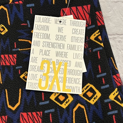 Lularoe Cassie 3XL Black Red Blue Yellow Orange Modern Print Skirt NWT - Picture 4 of 5